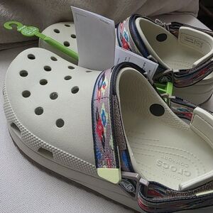 Crocs Classic Hiker Ikat Clog with Multi-Color Strap - Cream